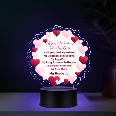 Couples Led Night Lamp Gift Item for Wedding, Anniversary, Birthday & Valentine's Day Romantic Gift for Couples Multicolored Light  (Happy Anniversary To My Love)